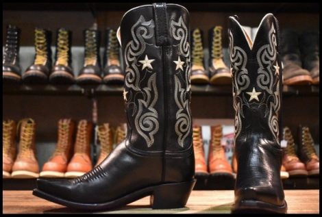 【7C 美品】Lucchese ルケーシー ウエスタンブーツ N4539 ブラックカウハイド 黒 プルオン ローパー リオス ブーツ HOPESMORE