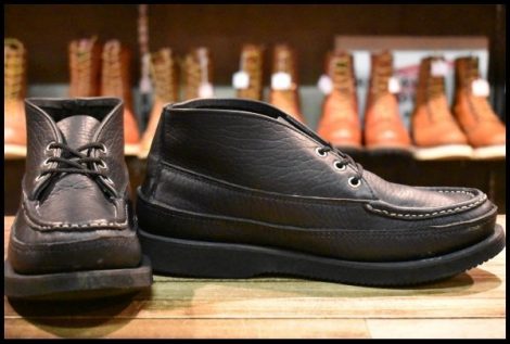【8.5EE 美品】RUSSELL MOCCASIN ラッセルモカシン スポーティングクレーチャッカ ブラック 黒 シボ革 ダブルモカシン ブーツ HOPESMORE