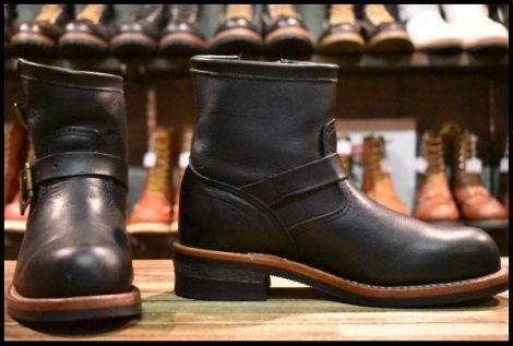 【7E 良品 黒タグ】Chippewa チペワ 91002 ショートエンジニア 7インチハイト オイルドレザー ビブラム ブラック 黒 ブーツ HOPESMORE
