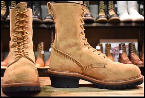 【10D 美品 19年】レッドウィング 9211 スエード ロガー タン ブルハイド ラフアウト 編み上げ ベージュ ブーツ redwing HOPESMORE
