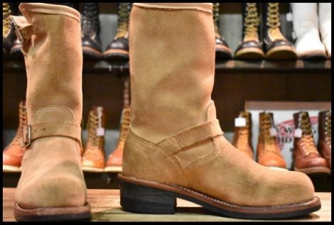 【8E 良品 黒タグ】Chippewa チペワ サンドスエード エンジニア 91071 スチールトゥ ベージュ 茶 ラフアウト ブーツ HOPESMORE