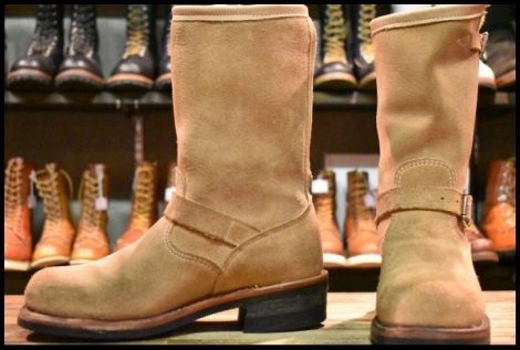 【8E 良品 黒タグ】Chippewa チペワ サンドスエード エンジニア 91071 スチールトゥ ベージュ 茶 ラフアウト ブーツ HOPESMORE