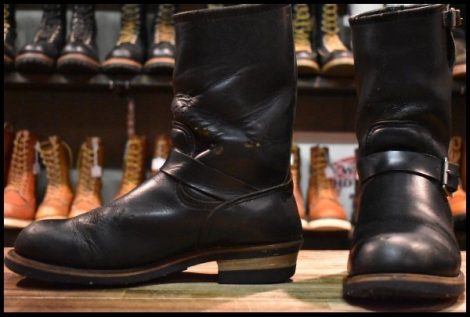 【9.5D 中古 PT91プリント】レッドウィング 2268 エンジニア 黒 ブラッククローム スチールトゥ ブーツ redwing HOPESMORE