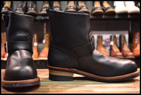 【9.5D 美品 12年】レッドウィング 2976 ショート エンジニア 黒 ブラッククローム スチールトゥ プルオン ブーツ redwing HOPESMORE