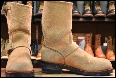 【8D 良品 PT83 カスタム】レッドウィング 8268 スエード エンジニア タンラフアウト スチールトゥ ベージュ ブーツ redwing HOPESMORE