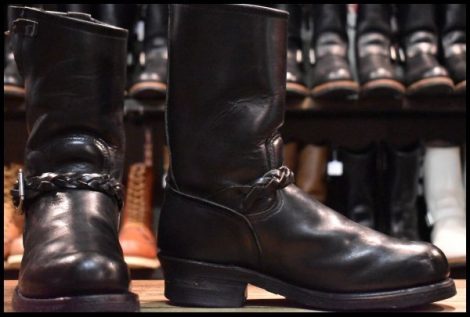 【8D 良品 PT99刺繍】レッドウィング 2268 エンジニア 黒 ブラッククローム スチールトゥ プルオン ブーツ redwing HOPESMORE