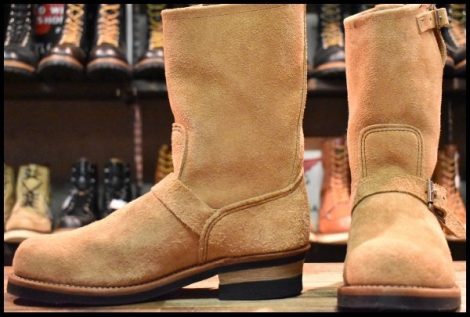 【8D 美品 18年】レッドウィング 9269 スエード エンジニア タン ブルハイド ラフアウト ベージュ プルオン ブーツ redwing HOPESMORE