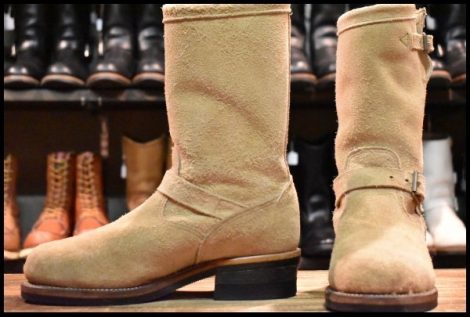 【7.5E 良品 PT91 黒タグ 94年】Chippewa チペワ スエード エンジニア 90863 サンドスエード ベージュ スチールトゥ ブーツ HOPESMORE