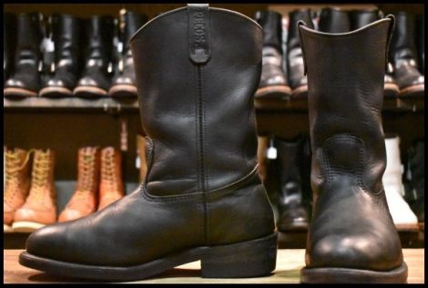 【9EEE 良品 PT99刺繍 01年】レッドウィング 2216 ペコス 黒 ブラッククローム プルオン ウエスタン ブーツ redwing pecos 8155 HOPESMORE