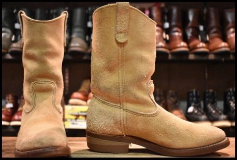 【7.5E 良品 羽タグ 98年】レッドウィング 8156 スエード ペコス タン ラフアウト ベージュ プルオン ブーツ redwing pecos HOPESMORE