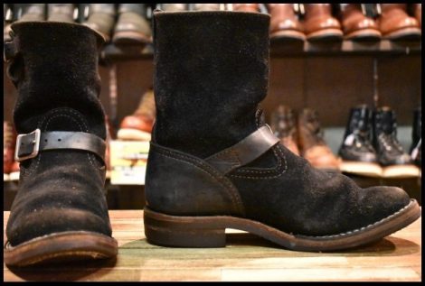 【8D 良品 13年】WESCO ウエスコ カスタムボス 黒ラフアウト×ブラック スエード 8インチハイト ビブラム700 ブーツ BOSS HOPESMORE