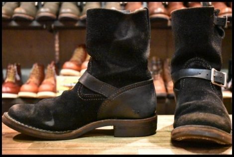 【8D 良品 13年】WESCO ウエスコ カスタムボス 黒ラフアウト×ブラック スエード 8インチハイト ビブラム700 ブーツ BOSS HOPESMORE
