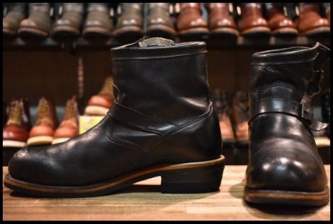 【9.5E 良品 PT91 黒タグ 95年】Chippewa チペワ 90182 ショートエンジニア ブラック 黒 スチールトゥ ビブラム ブーツ HOPESMORE