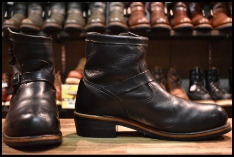 【9.5E 良品 PT91 黒タグ 95年】Chippewa チペワ 90182 ショートエンジニア ブラック 黒 スチールトゥ ビブラム ブーツ HOPESMORE
