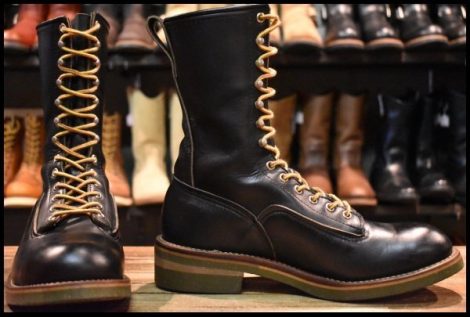 【8E 良品 旧羽タグ 94年】レッドウィング 919 ロガー 黒 ブラッククローム 編み上げ 緑ソール ロング ブーツ redwing 2210 2218 HOPESMORE
