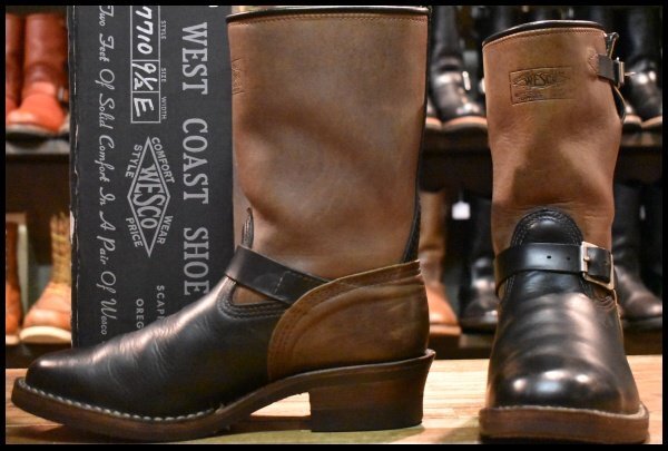【9.5E 箱付 良品 15年】WESCO ウエスコ ナローボス 7710 ホースハイド エンジニア ブラック×ブラウン ツートン ブーツ BOSS HOPESMORE