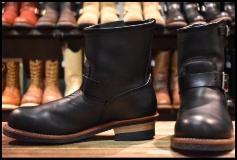【9.5D 良品 12年】レッドウィング 2976 ショート エンジニア 黒 ブラッククローム スチールトゥ プルオン ブーツ redwing HOPESMORE