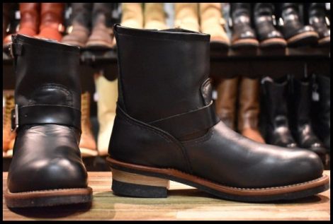 【9.5D 良品 12年】レッドウィング 2976 ショート エンジニア 黒 ブラッククローム スチールトゥ プルオン ブーツ redwing HOPESMORE