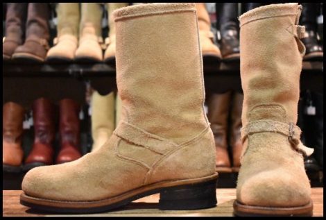【8.5E 良品 PT83 黒タグ Cマーク 旧バックル 93年】Chippewa チペワ スエード エンジニア 90863 スエード ベージュ ブーツ HOPESMORE