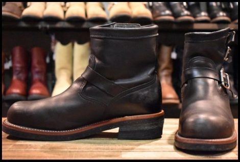 【8.5E 良品 黒タグ】Chippewa チペワ 1901M10 ショートエンジニア ブラック 黒 スチールトゥ ビブラム ブーツ HOPESMORE