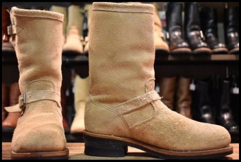 【8.5E 良品 PT83 黒タグ Cマーク 旧バックル 93年】Chippewa チペワ スエード エンジニア 90863 スエード ベージュ ブーツ HOPESMORE