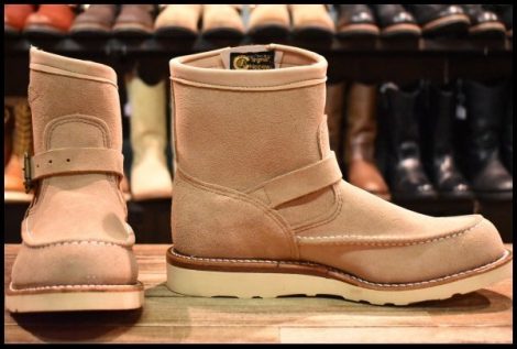 【9.5E 試着程度 美品 黒タグ】Chippewa チペワ 97875 ショートモックエンジニア サンドスエード ベージュ ラフアウト ブーツ HOPESMORE