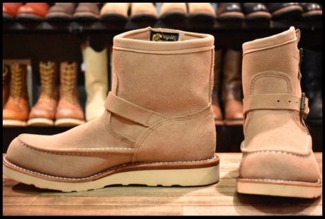 【9.5E 試着程度 美品 黒タグ】Chippewa チペワ 97875 ショートモックエンジニア サンドスエード ベージュ ラフアウト ブーツ HOPESMORE