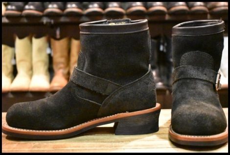 【7E 美品 黒タグ】Chippewa チペワ 1901M70 黒スエード ショートエンジニア ブラックオデッサリバース 黒 ブーツ HOPESMORE