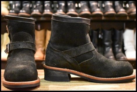 【7E 美品 黒タグ】Chippewa チペワ 1901M70 黒スエード ショートエンジニア ブラックオデッサリバース 黒 ブーツ HOPESMORE