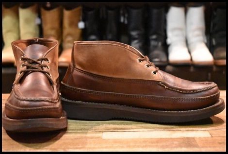 【9.5E 良品】RUSSELLMOCCASIN ラッセルモカシン スポーティングクレーチャッカ ダブルモカシン ブラウンツートン ブーツ HOPESMORE