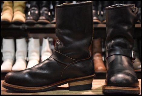 【9.5D 良品 PT91刺繍】レッドウィング 2268 エンジニア 黒 ブラッククローム スチールトゥ プルオン ブーツ redwing HOPESMORE