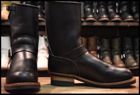 【10D 美品 PT99刺繍】レッドウィング 2268 エンジニア 黒 ブラッククローム スチールトゥ プルオン ブーツ redwing HOPESMORE