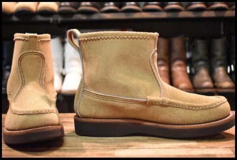 【7.5E 美品】RUSSELL MOCCASIN ラッセルモカシン ノックアバウト ララミースエード ベージュ ラフアウト プルオン ブーツ HOPESMORE