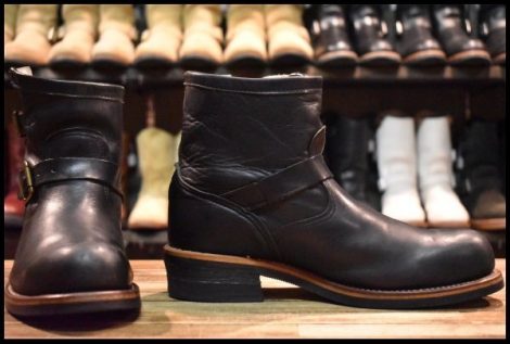 【8.5E 良品 白タグ】Chippewa チペワ 91002 ショートエンジニア 7インチハイト オイルドレザー ビブラム ブラック 黒 ブーツ HOPESMORE