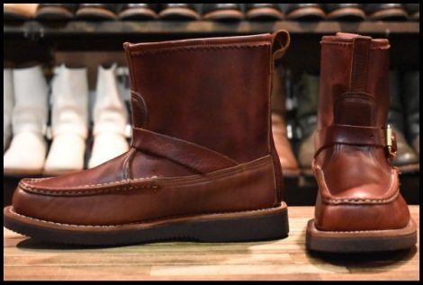 【8.5E 美品】RUSSELL MOCCASIN ラッセルモカシン ノックアバウト バーガンディ クロムエクセル ベルト付き プルオン ブーツ HOPESMORE