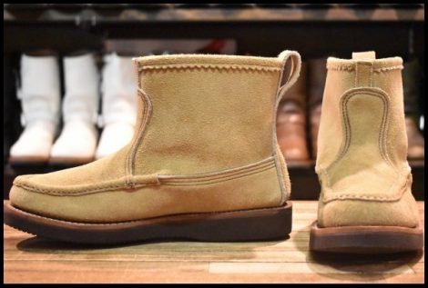 【7.5E 美品】RUSSELL MOCCASIN ラッセルモカシン ノックアバウト ララミースエード ベージュ ラフアウト プルオン ブーツ HOPESMORE