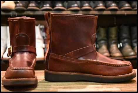 【8.5E 美品】RUSSELL MOCCASIN ラッセルモカシン ノックアバウト バーガンディ クロムエクセル ベルト付き プルオン ブーツ HOPESMORE