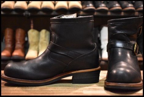 【8.5E 良品 白タグ】Chippewa チペワ 91002 ショートエンジニア 7インチハイト オイルドレザー ビブラム ブラック 黒 ブーツ HOPESMORE