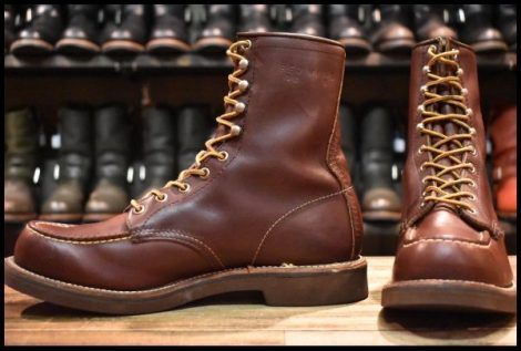 【9B 美品 旧羽タグ 85年12月刻印】レッドウィング 214 赤茶 ブラウン ビンテージ モック レースアップ ブーツ redwing HOPESMORE