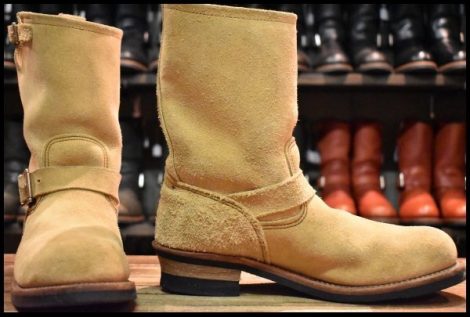 【10D 良品 15年】レッドウィング 8268 スエード エンジニア ホーソーン ラフアウト スチールトゥ ベージュ ブーツ redwing HOPESMORE