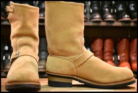 【9D 良品 PT91刺繍】レッドウィング 8268 スエード エンジニア タン ラフアウト スチールトゥ ベージュ ブーツ redwing HOPESMORE