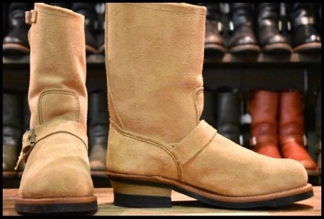 【8D 美品 18年】レッドウィング 9269 スエード エンジニア タン ブルハイド ラフアウト ベージュ プルオン ブーツ redwing HOPESMORE