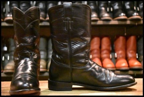 【9C 良品】JUSTIN ジャスティン ローパーブーツ L3703 ブラック 黒 ビンテージ プルオン ウエスタン リオスオブメルセデス HOPESMORE