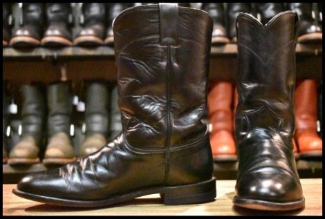 【9C 良品】JUSTIN ジャスティン ローパーブーツ L3703 ブラック 黒 ビンテージ プルオン ウエスタン リオスオブメルセデス HOPESMORE