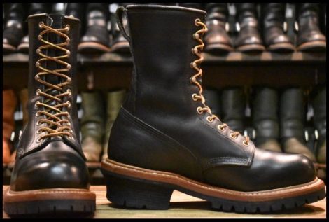 【8D 良品 10年】レッドウィング 8210 ロガー 黒 ブラッククローム スチールトゥ 編み上げ レースアップ ブーツ redwing HOPESMORE