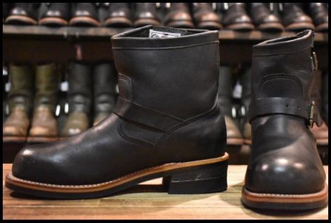 【8E 良品 白タグ】Chippewa チペワ 91002 ショートエンジニア 7インチハイト オイルドレザー ビブラム ブラック 黒 ブーツ HOPESMORE