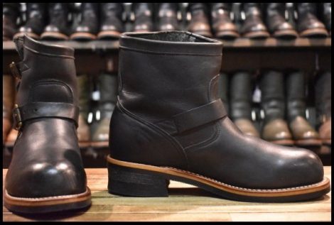 【8E 良品 白タグ】Chippewa チペワ 91002 ショートエンジニア 7インチハイト オイルドレザー ビブラム ブラック 黒 ブーツ HOPESMORE