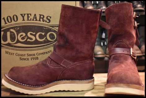 【8EEE 箱付 良品 21年】WESCO ウエスコ カスタムボス バーガンディラフアウト スエード 9インチハイト ブーツ BOSS HOPESMORE