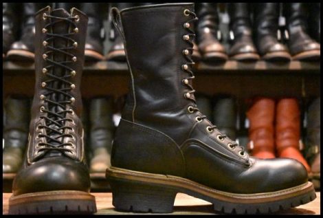 【8D 良品 PT91刺繍 98年】レッドウィング 2210 ロガー 黒 ブラッククローム スチールトゥ レースアップ ブーツ redwing HOPESMORE