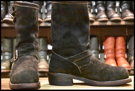 【8E 良品 黒タグ】Chippewa チペワ 91069 黒スエード エンジニア ブラック ラフアウト スチールトゥ 11インチハイト ブーツ HOPESMORE